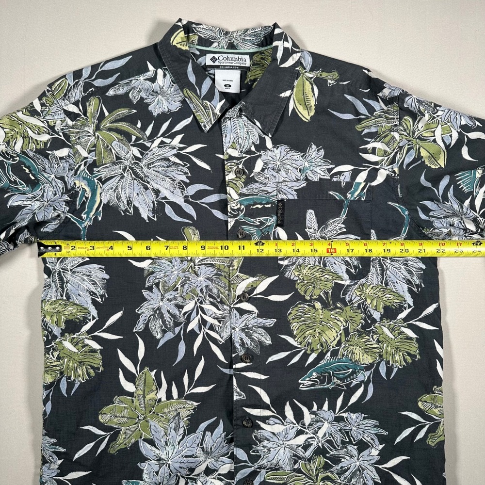 Vintage Columbia Button Down‎ Shirt Mens M Tropical Floral Hawaiian Dark Gray - Picture 10 of 11